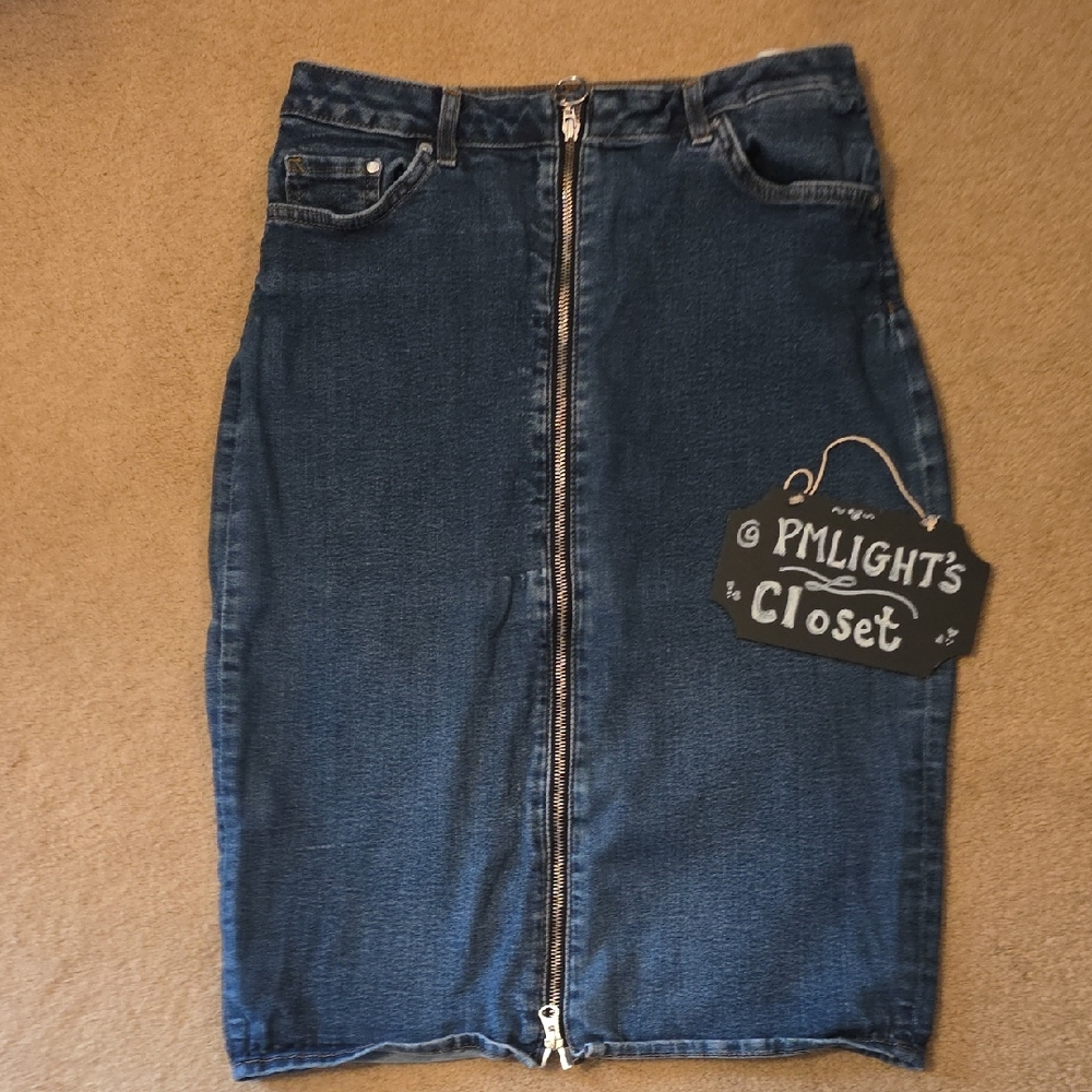 H&M & Denim Zipper Front Skirt 8